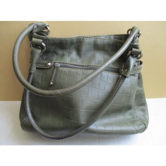 Tignanello Green Leather Croc Embossed Sectioned Tote Satchel - Picture 2 of 10